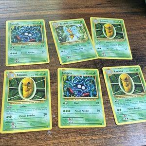 Six 1990 grass Pokémon cards